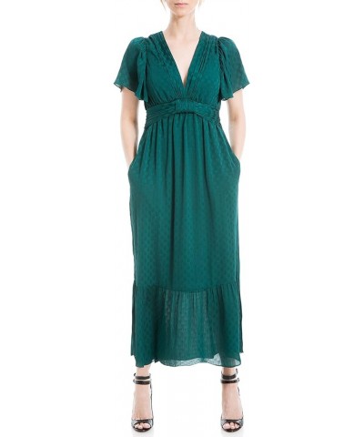 Women's Jacquard Shine Dot Cinched Waist Midi Dress Emerald $16.96 Dresses