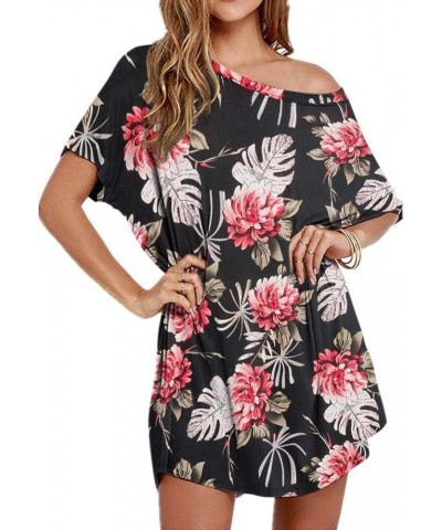 Women Loose T Shirts Home Short Shirt Mini Dresses Tops Flower Print $9.65 Dresses