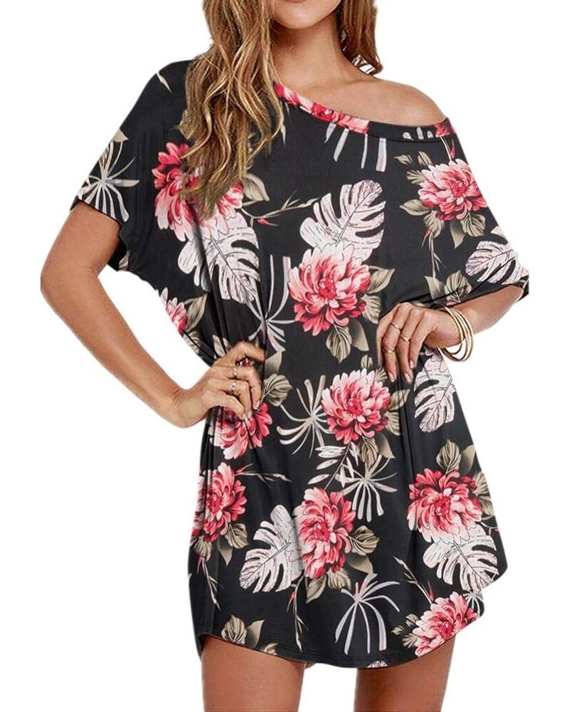 Women Loose T Shirts Home Short Shirt Mini Dresses Tops Flower Print $9.65 Dresses