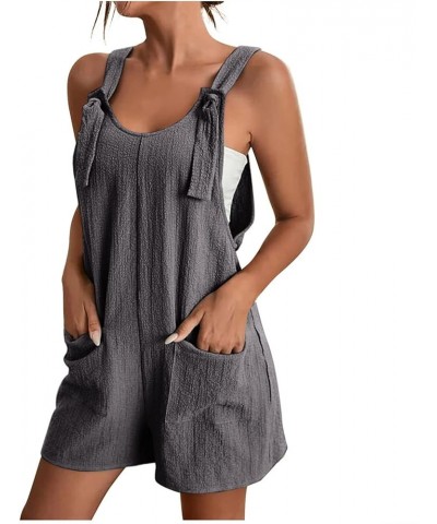 Rompers for Women 2024 Summer Sleeveless Adjustable Tie Knot Strap Short Jumpsuits with Pockets Trendy 05-gray $5.93 Jumpsuits