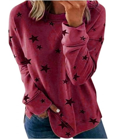 Fall Long Sleeve Tops for Women Trendy Geometric Graphic Crewneck Sweatshirts Comfy Loose Side Split Shirts Outfits 04 Wine $...