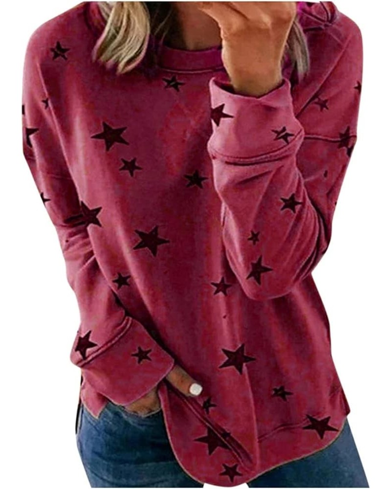 Fall Long Sleeve Tops for Women Trendy Geometric Graphic Crewneck Sweatshirts Comfy Loose Side Split Shirts Outfits 04 Wine $...