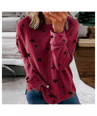 Fall Long Sleeve Tops for Women Trendy Geometric Graphic Crewneck Sweatshirts Comfy Loose Side Split Shirts Outfits 04 Wine $...