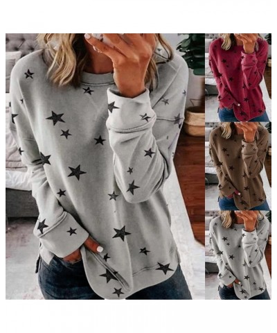 Fall Long Sleeve Tops for Women Trendy Geometric Graphic Crewneck Sweatshirts Comfy Loose Side Split Shirts Outfits 04 Wine $...