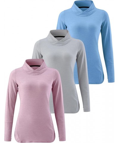 3 Pack Women's Thermal Fleece Mock Neck Sweatshirts, Athletic Long Sleeve Pullover Tops Sweat Shirts Gray/Baby Blue/Light Pin...