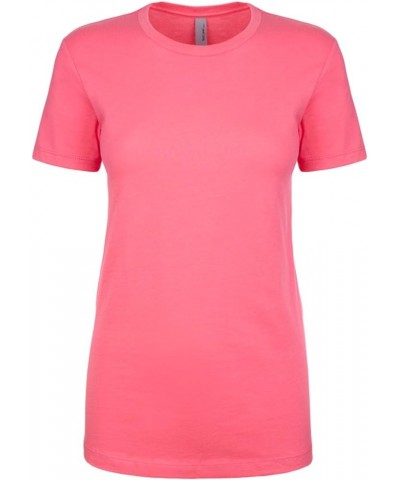 Women's 1x1 Rib Collar Tear Away Label Jersey T-Shirt Hot Pink $6.17 T-Shirts