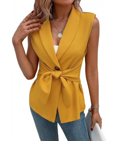 Women's Shawl Collar Sleeveless Button Front Office Vest Blazer Jacket Yellow $10.59 Vests