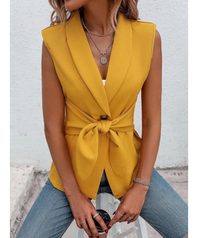 Women's Shawl Collar Sleeveless Button Front Office Vest Blazer Jacket Yellow $10.59 Vests