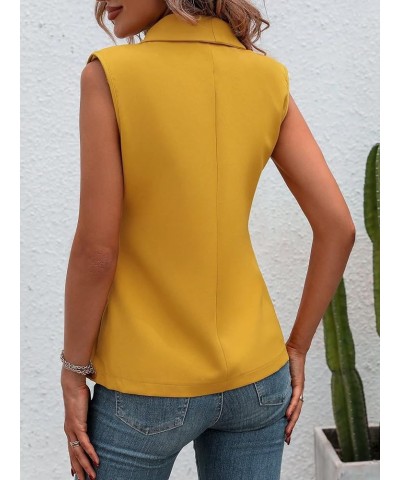 Women's Shawl Collar Sleeveless Button Front Office Vest Blazer Jacket Yellow $10.59 Vests