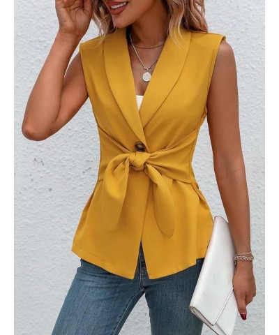 Women's Shawl Collar Sleeveless Button Front Office Vest Blazer Jacket Yellow $10.59 Vests