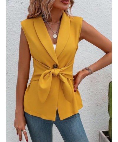 Women's Shawl Collar Sleeveless Button Front Office Vest Blazer Jacket Yellow $10.59 Vests