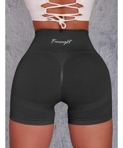 Workout Gym Biker Shorts Women High Waisted Seamless Tummy Control Scrunch Butt Lifting Yoga Booty Spandex Shorts C01- Black+...