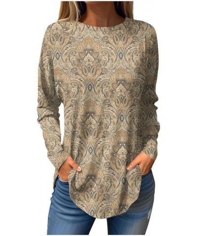 Womens Tops Trendy Long Sleeve Loose Blouse Round Neck Pullover Casual T Shirts Floral Printing Fall Sweatshirt 3-khaki $9.85...