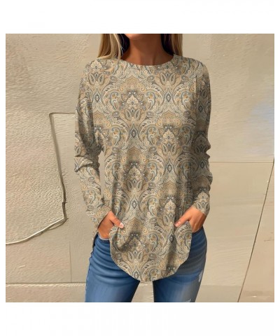 Womens Tops Trendy Long Sleeve Loose Blouse Round Neck Pullover Casual T Shirts Floral Printing Fall Sweatshirt 3-khaki $9.85...