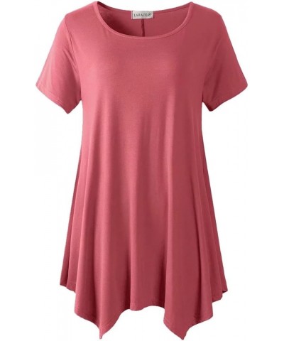 Short Sleeve Shirts for Womens Plus Size Tops Casual Summer Clothes Asymmetrical Tunic Blouses Grayish Pink $10.50 Tops