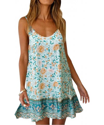 Womens Boho Floral Printed Dress Summer Sleeveless Adjustable Strap Beach Mini Dress with Pockets 27 Pale Green Floral $16.31...