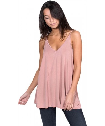 Womens Casual V-Neck Cupro Spaghetti Strap Open Back Loose Fit Flowy Tunic Top Mauve $10.23 Tanks