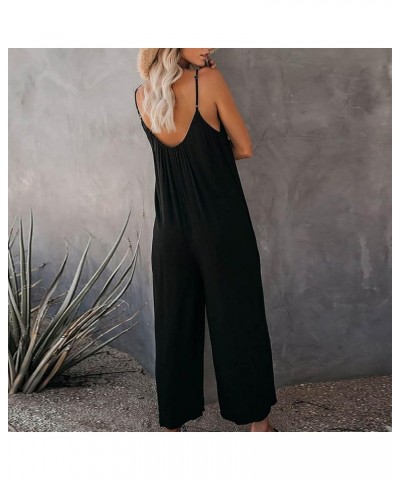 women's sleeveless wide-leg jumpsuit spaghetti strap v neck romper solid color overalls casual summer jumper Black $9.89 Jump...