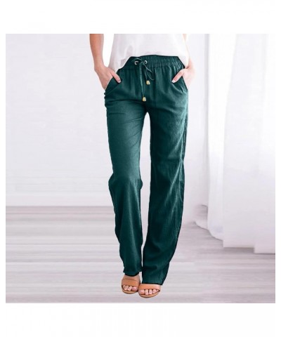 Women's Casual Cotton Linen Pants Summer Relax Fit Elastic Waist Straight Leg Comfy Solid Color Lounge Long Trouser B-ag $7.9...