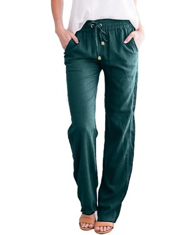 Women's Casual Cotton Linen Pants Summer Relax Fit Elastic Waist Straight Leg Comfy Solid Color Lounge Long Trouser B-ag $7.9...