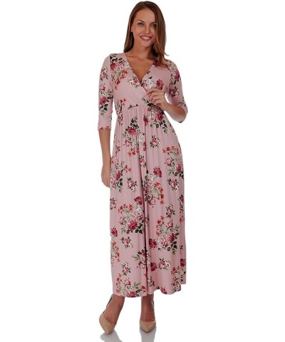 Women's Casual Loose V Neck Shirring Floor Length Maxi Dress Floral_mauve $22.79 Dresses