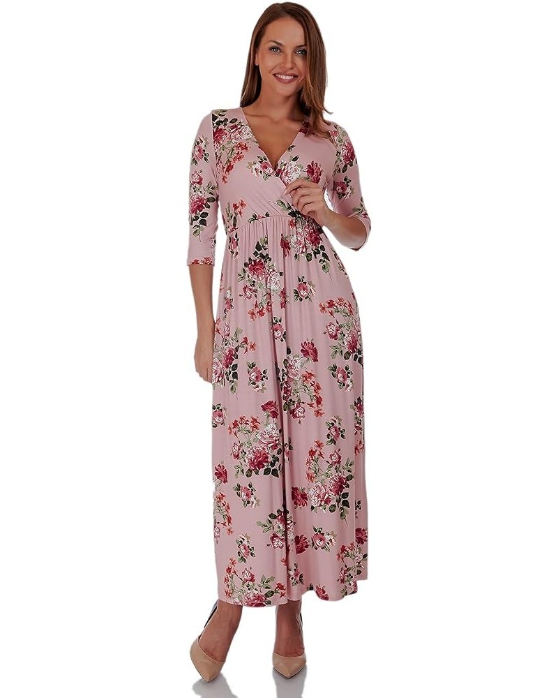 Women's Casual Loose V Neck Shirring Floor Length Maxi Dress Floral_mauve $22.79 Dresses