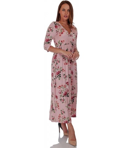 Women's Casual Loose V Neck Shirring Floor Length Maxi Dress Floral_mauve $22.79 Dresses