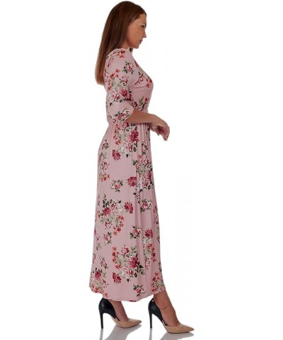 Women's Casual Loose V Neck Shirring Floor Length Maxi Dress Floral_mauve $22.79 Dresses