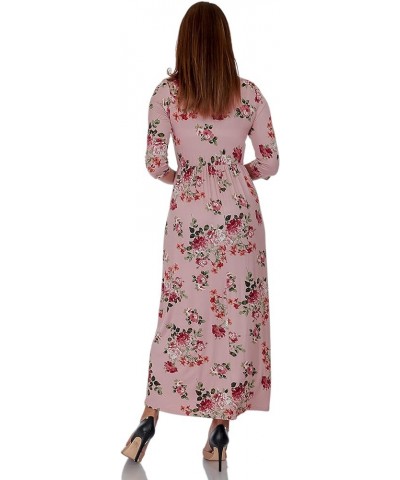 Women's Casual Loose V Neck Shirring Floor Length Maxi Dress Floral_mauve $22.79 Dresses