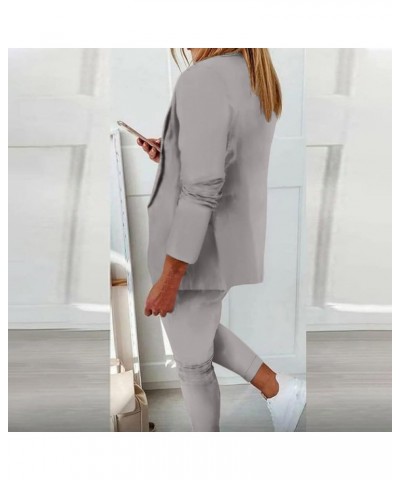 Elegant Sets for Women Casual Solid Open Front Blazer and Drawstring Pants Suits Set Business Dressy 2 Piece Outfit B02-gray ...