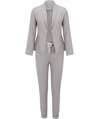 Elegant Sets for Women Casual Solid Open Front Blazer and Drawstring Pants Suits Set Business Dressy 2 Piece Outfit B02-gray ...