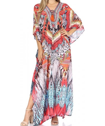 Georgettina Flowy Rhinestone V Neck Long Caftan Dress/Cover Up Em246-multi $31.19 Dresses