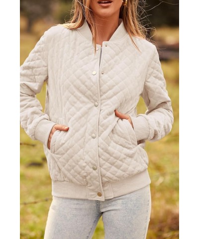 Womens Winter Quilted Bomber Jacket Long Sleeve Button Down Outerwear Trendy Casual Coats With Pockets Beige $25.49 Jackets