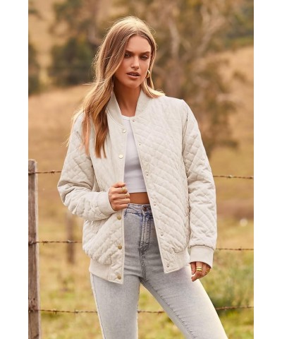 Womens Winter Quilted Bomber Jacket Long Sleeve Button Down Outerwear Trendy Casual Coats With Pockets Beige $25.49 Jackets