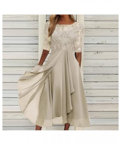 Womens Lace Applique Patchwork Chiffon Dress Elegant V-Neck Irregular Hem Swing Bridesmaid Evening Party Dresses 01beige $17....