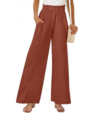 Women's Linen Palazzo Pants Summer Casual Loose High Waist Wide Leg Pant Lounge Beach Trousers with Pocket Brown Red $19.20 P...