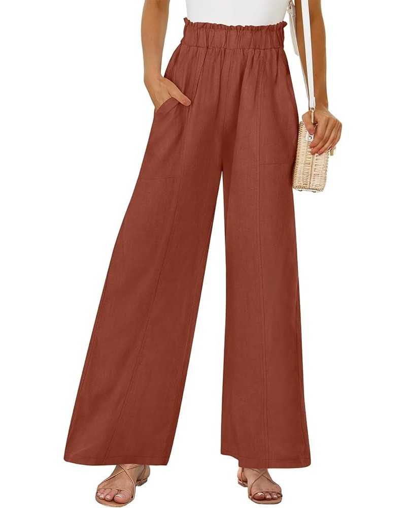 Women's Linen Palazzo Pants Summer Casual Loose High Waist Wide Leg Pant Lounge Beach Trousers with Pocket Brown Red $19.20 P...