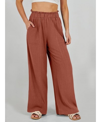 Women's Linen Palazzo Pants Summer Casual Loose High Waist Wide Leg Pant Lounge Beach Trousers with Pocket Brown Red $19.20 P...