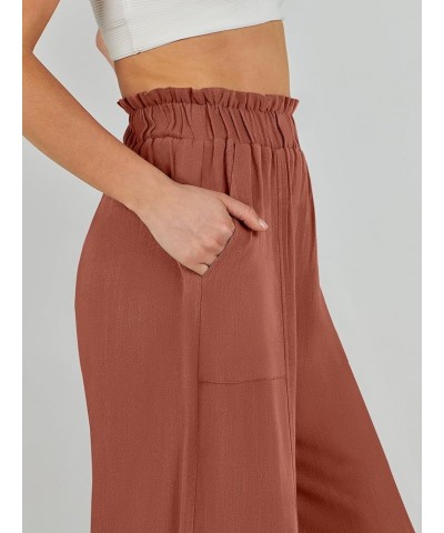 Women's Linen Palazzo Pants Summer Casual Loose High Waist Wide Leg Pant Lounge Beach Trousers with Pocket Brown Red $19.20 P...