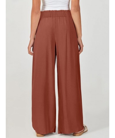 Women's Linen Palazzo Pants Summer Casual Loose High Waist Wide Leg Pant Lounge Beach Trousers with Pocket Brown Red $19.20 P...