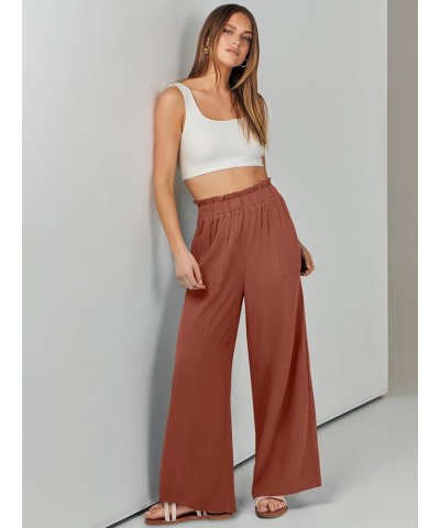 Women's Linen Palazzo Pants Summer Casual Loose High Waist Wide Leg Pant Lounge Beach Trousers with Pocket Brown Red $19.20 P...