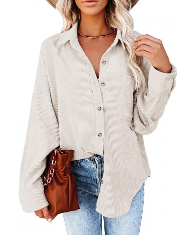 Women Corduroy Button Down Shacket Casual Shirt Jacket Long Sleeve Boyfriend Blouses Tops 01 - Beige $13.74 Blouses