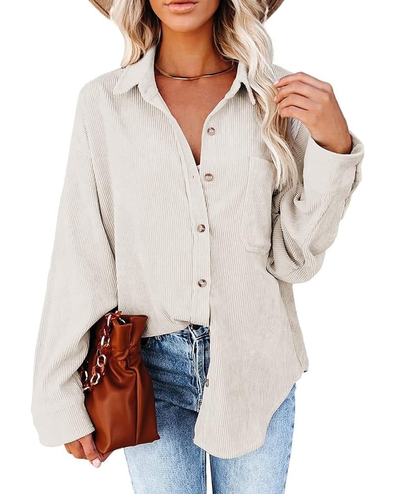 Women Corduroy Button Down Shacket Casual Shirt Jacket Long Sleeve Boyfriend Blouses Tops 01 - Beige $13.74 Blouses