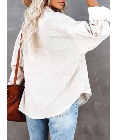 Women Corduroy Button Down Shacket Casual Shirt Jacket Long Sleeve Boyfriend Blouses Tops 01 - Beige $13.74 Blouses