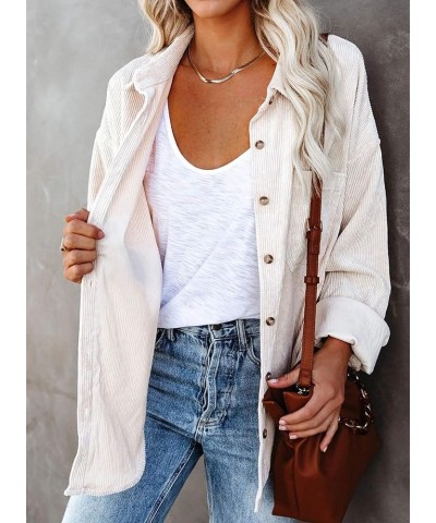 Women Corduroy Button Down Shacket Casual Shirt Jacket Long Sleeve Boyfriend Blouses Tops 01 - Beige $13.74 Blouses