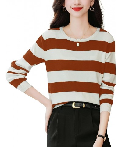 Women's 2023 Fall Winter Striped Crew Neck Knit Pullover T-Shirt Casual Tunic Tee Tops 24589 Streak E $12.14 T-Shirts