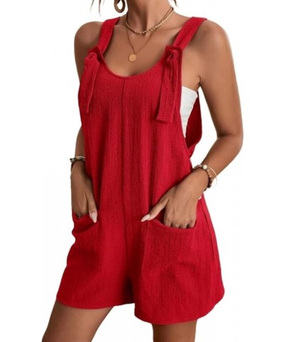 Women's Jumpsuits Short Rompers Summer Comfortable Casual Suspender Shorts Solid Overalls with Pockets Loose Pants Red $8.69 ...