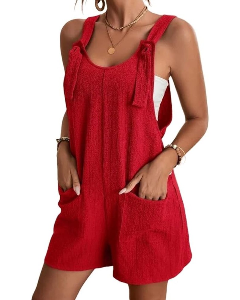 Women's Jumpsuits Short Rompers Summer Comfortable Casual Suspender Shorts Solid Overalls with Pockets Loose Pants Red $8.69 ...