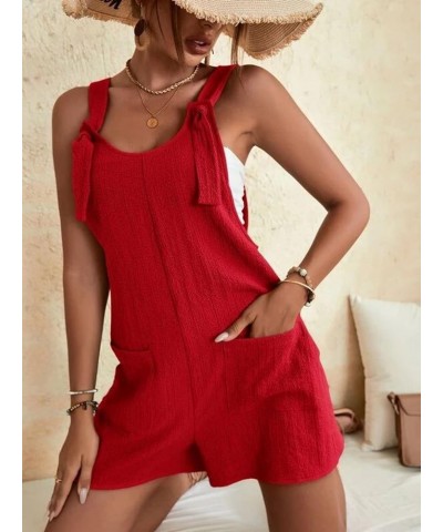 Women's Jumpsuits Short Rompers Summer Comfortable Casual Suspender Shorts Solid Overalls with Pockets Loose Pants Red $8.69 ...