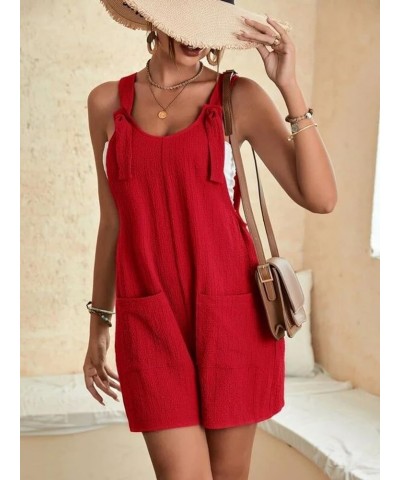 Women's Jumpsuits Short Rompers Summer Comfortable Casual Suspender Shorts Solid Overalls with Pockets Loose Pants Red $8.69 ...